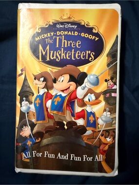 Disney The Three Musketeers VHS Back Cover — Blue & Yellow Artwork